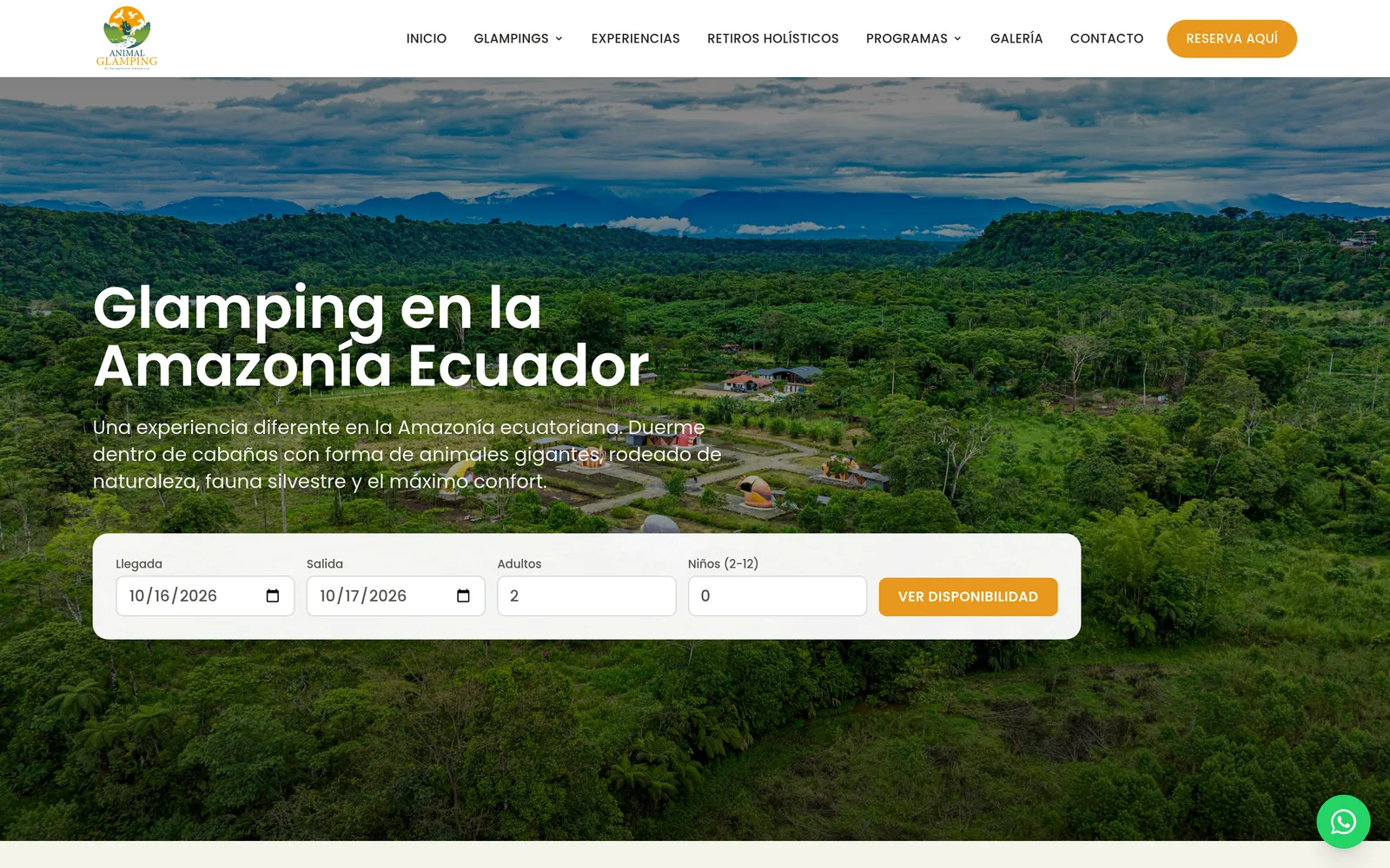 Página web pública de Animal Glamping hecha con Hospedar